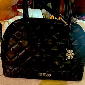 Guess Quilted Satchel Handbag with rhinestone flower appliqué